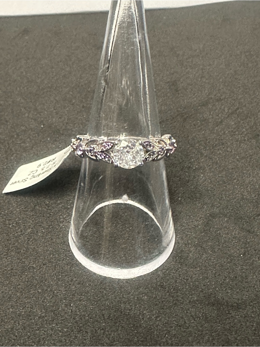 925 Sterling Silver S-7.5 Engagement Ring Purple Accent Stones